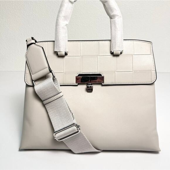 Calvin Klein Handbags - Calvin Klein Becky Turnlock Convertible Satchel Vegan Leather Dove Gray NWT